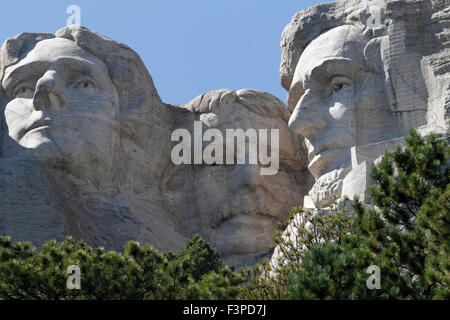 Presidents Jefferson, Roosevelt and Lincoln on Mount Rushmore National Monument in South Dakota Stock Photo