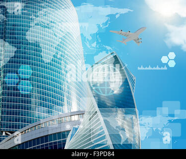 World map with business city and graphs Stock Photo