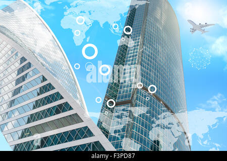 World map with business city and molecule Stock Photo