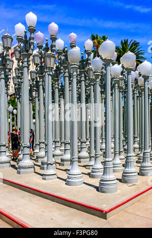 Urban Light scupture outside the Los Angeles County Museum of Art (LACMA) on Wilshire Boulevard in the Miracle Mile district Stock Photo