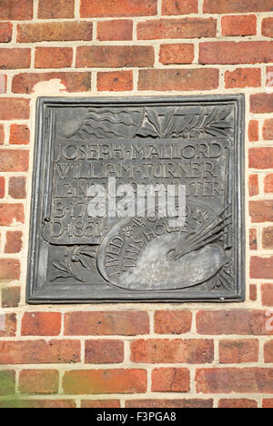 wall plaque marking a house, in cheyne walk, chelsea, london, lived and worked in by artist j.m.w. turner Stock Photo