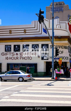 Souvenirs of Hollywood film memorabilia store on Hollywood Blvd and the corner of Highland Ave in downtown Hollywood CA Stock Photo