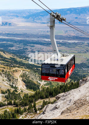 mountaintop visitors jackson transports tram aerial summer hole wyoming resort mountain usa alamy
