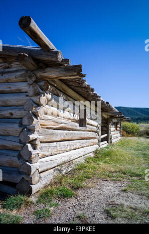 Historic J. Pierce Cunningham cabin; Bar Flying U Ranch; Grand Teton National Park, Wyoming; USA Stock Photo