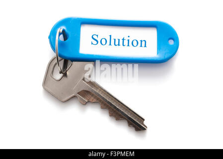 Key and label. Solution concept. Isolated over white Stock Photo