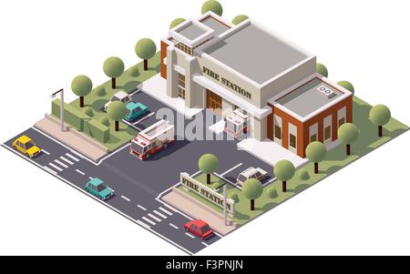 Vector isometric fire station Stock Vector