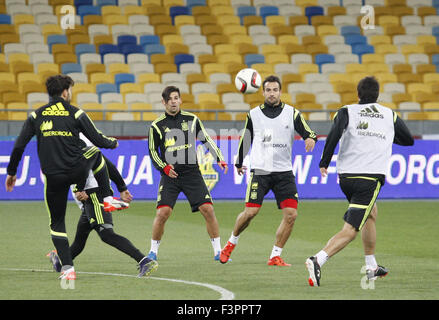 Kiev, Ukraine. 11th Oct, 2015. Spanish national soccer team players in action during a training session at Olympic Stadium in Kiev, Ukraine, 11 October 2015. Spain will face Ukraine in a UEFA EURO 2016 qualifying soccer match at Kiev's Olympic Stadium on 12 October. © Serg Glovny/ZUMA Wire/Alamy Live News Stock Photo