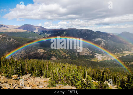 Full; vibrant; rainbow; Rainbow Curve; Rocky Mountain National Park; Colorado; USA Stock Photo