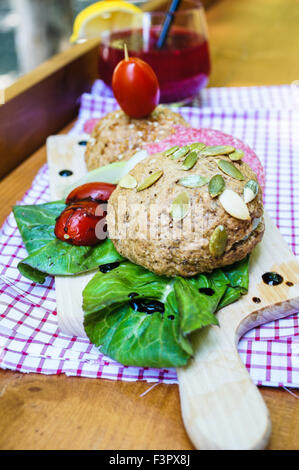 Sandwiches with salmon and salami for lunch Stock Photo