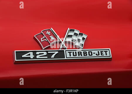 Badge on 1966 Chevrolet Corvette Sting Ray 427 coupe, denoting engine size Stock Photo