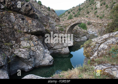 Genoese bridge, near Asco, Corsica, France Stock Photo