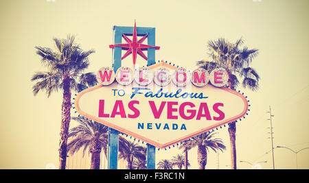 Retro vintage toned Welcome To Las Vegas Sign, USA. Stock Photo