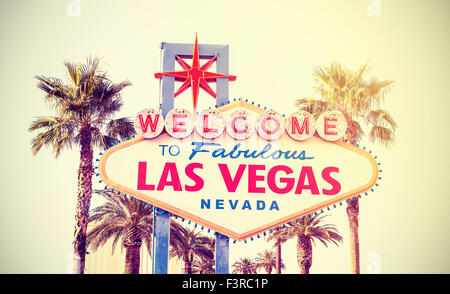 Retro vintage toned Welcome To Las Vegas Sign, USA. Stock Photo