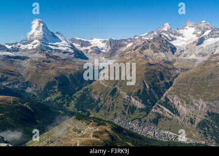 Valley of Zermatt with Matterhorn, Switzerland Stock Photo