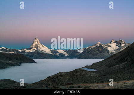 Matterhorn with clouds at dawn, Switzerland Stock Photo