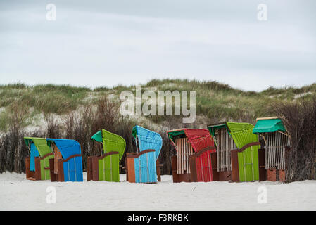 Wicker beach chairs on the beach, Helgoland, Schleswig-Holstein, Germany Stock Photo