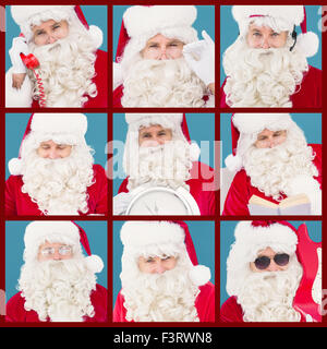 Composite image of happy santa holding a clock Stock Photo