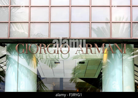 Giorgio Armani store overhead sign on Rodeo Drive in Beverly Hills California Stock Photo