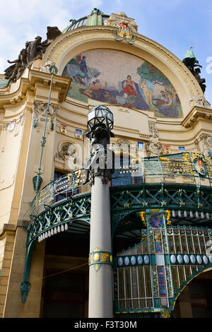 Entrance and Mosaic at the Municipal House, Prague, Czech Republic Stock Photo