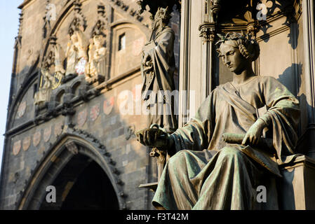 Pedestal of Charles IV Monument, Square of the Knights of the Cross, Old Town, Prague, Czech Republic Stock Photo