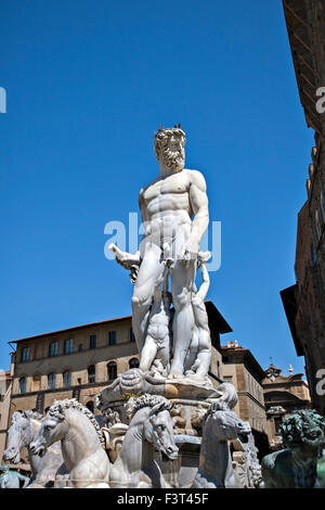 Statue of Neptune Poseidon as part of the fountain on Piazza della Signoria in Florence Stock Photo