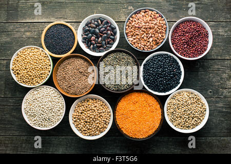 various legumes in different bowls Stock Photo