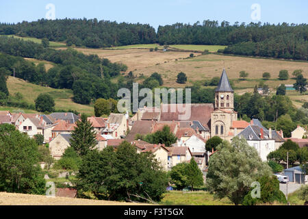 The town of Menat in Pays de Combrailles in the  Puy-de-Dome department of the Auvergne region of France Stock Photo