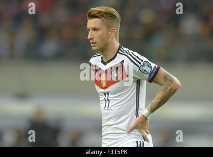 Leipzig, Germany. 11th Oct, 2015. Germany's Marco Reus reacts during the EUFA EURO 2016 qualifying match between Germany and Georgia in the Arena in Leipzig, Germany, 11 October 2015. Photo: THOMAS EISENHUTH/dpa/Alamy Live News Stock Photo