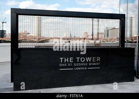 27 March 2015 - Nine Elms, London: The Tower, One St. George Wharf, ground level view towards Vauxhall Bridge Stock Photo