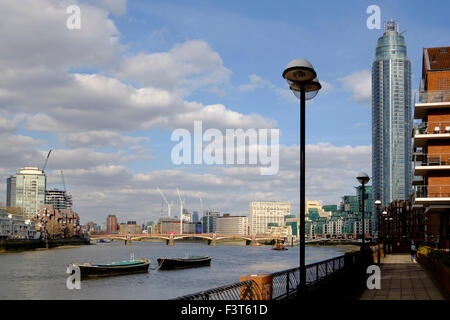 27 March 2015 - Nine Elms, London: The Tower, One St. George Wharf looking from Nine Elms towards Vauxhall Bridge Stock Photo