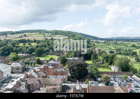 Ludlow town from St Laurances church tower. Stock Photo