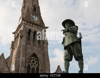 statue of Oliver Cromwell in St Ives market square Stock Photo