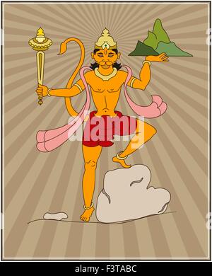 Hanuman The Hindu Ape (Monkey) God Vector Art Stock Vector