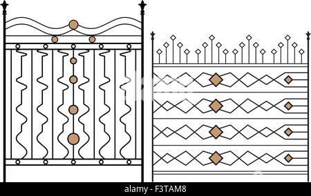Wrought Iron Gate, Door, Fence, Window, Grill, Railing Design Vector Art Stock Vector