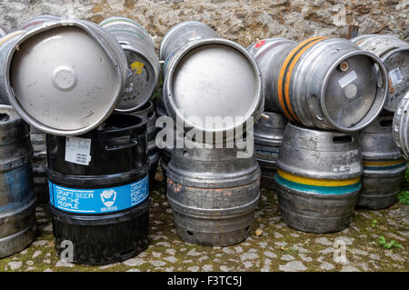 Beer casks outside a pub in Oxford Oxfordshire England United Kingdom UK Stock Photo