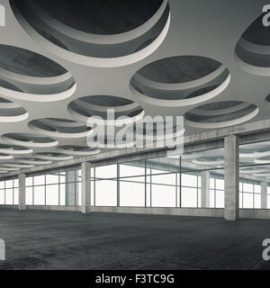 Empty concrete interior background with round holes ceiling pattern, 3d illustration Stock Photo
