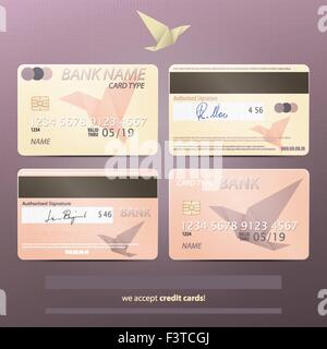 set of realistic credit card icons with origami birds. vector free business objects concept Stock Vector