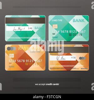 set of realistic credit card icons on gray background. vector business objects concept Stock Vector