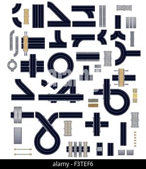 Collection of isolated highway elements for construction and a variety of vehicles. Cycle track Stock Vector