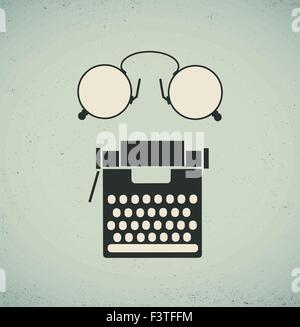 Retro vintage collage of a typewriter and eyeglasses Stock Vector