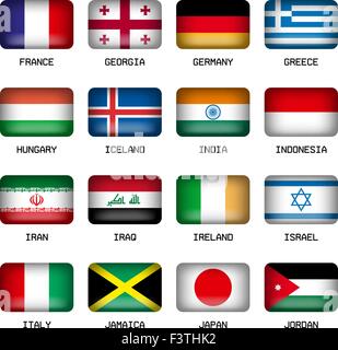 Set of Vector Rectangle Pillow Button Shape Flags of the World Most States Stock Vector