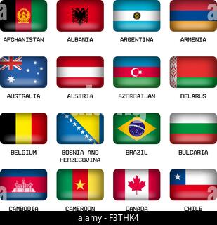 Set of Vector Rectangle Pillow Button Shape Flags of the World Most States Stock Vector