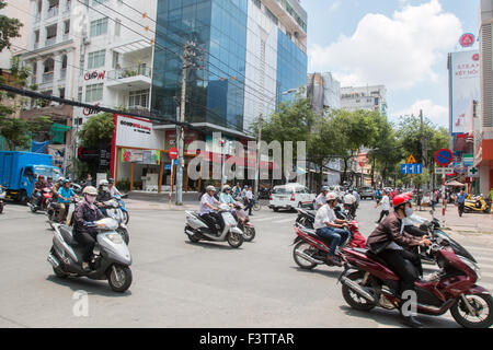 there are over 45 million scooters in Vietnam, here street scene in Ho Chi Minh formerly Saigon,Vietnam Stock Photo