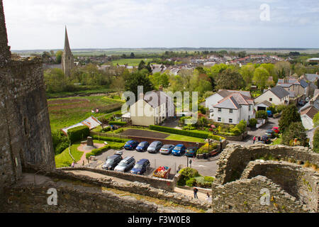 View from Kidwelly Castle, Carmarthenshire, Wales. May. Stock Photo