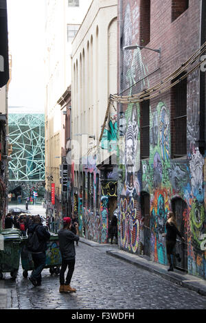Hosier Lane in Melbourne, which is known for is street art and graffiti. Stock Photo