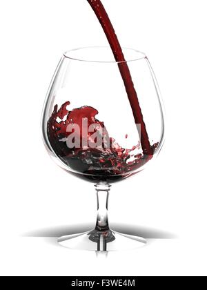 Red wine in glass over white Stock Photo