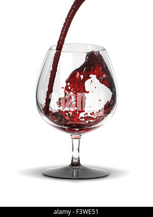 Red wine in glass over white Stock Photo
