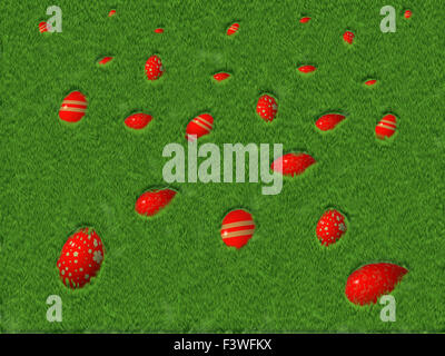 red Easter Eggs hidden in the grass Stock Photo