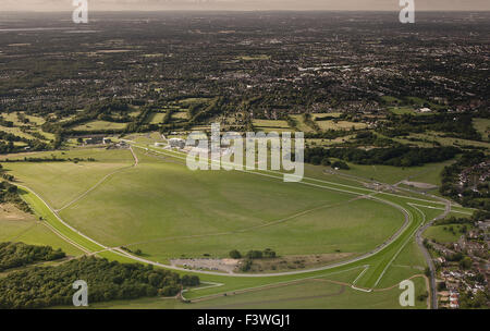 Aerial view over the famous Epsom Downs racecourse, Epsom, Surrey, UK