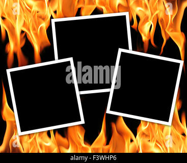 Empty frames with fire flames background Stock Photo